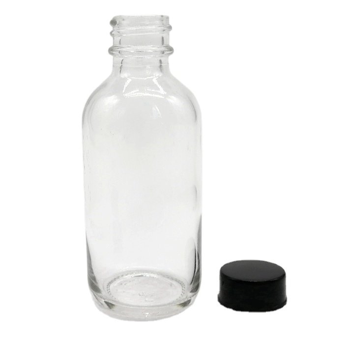 in Stock 60ml 2oz Boston round Beverage Glass Bottle with Twist Lid 30ml Volume Screen Printing Screw Cap Sealing