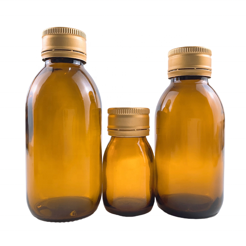 Bouteille de verre 30ml 50ml 60ml 100ml 150ml Empty amber Oral liquid medical syrup glass bottles with aluminum screw cap