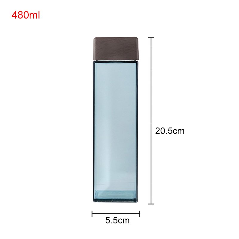 Custom Logo Portable Creative Retro Wood Grain Lid 480ml Square Shape Plastic Drink Bottle Square Plastic Sport Water Bottle