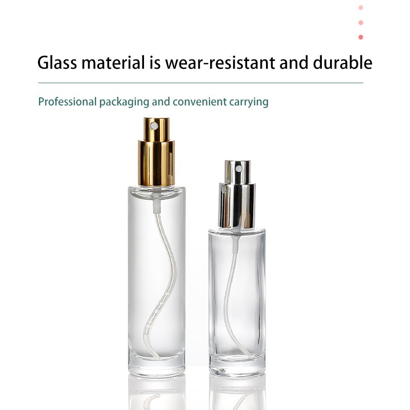Elegant Clear Glass Perfume Spray Bottles with Luxurious Gold Lids and Print Options