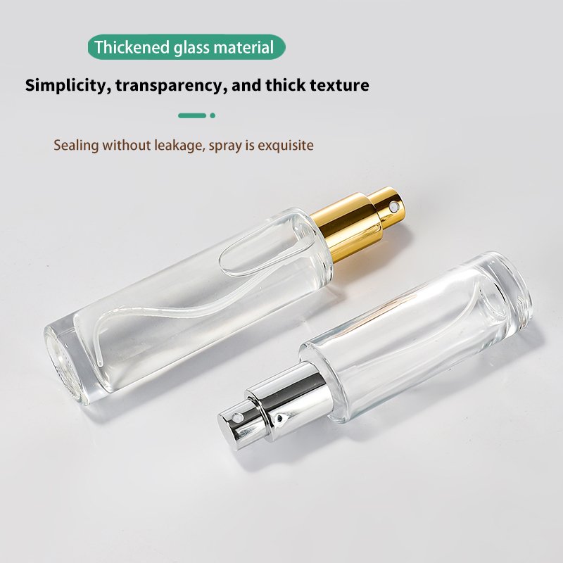 Elegant Clear Glass Perfume Spray Bottles with Luxurious Gold Lids and Print Options