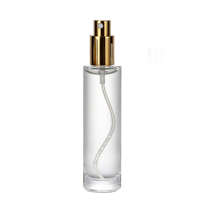 Elegant Clear Glass Perfume Spray Bottles with Luxurious Gold Lids and Print Options