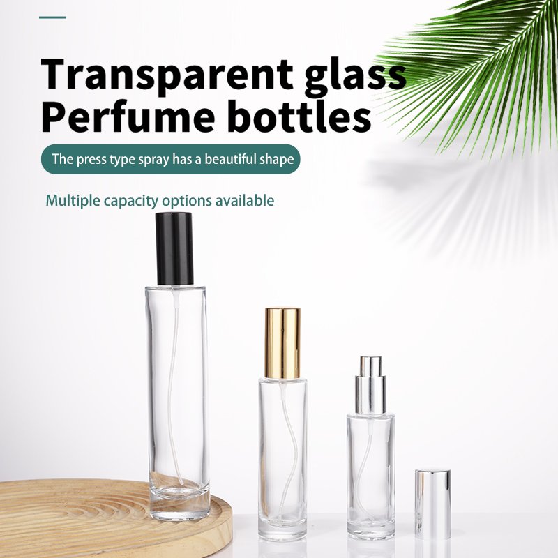Elegant Clear Glass Perfume Spray Bottles with Luxurious Gold Lids and Print Options