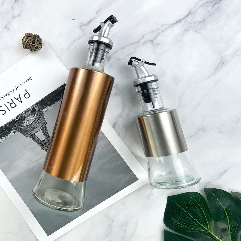 Glass Olive Oil Dispenser Bottle 250ml 300ml 500ml with Pourers and Funnel Olive Oil Carafe Decanter for Kitchen