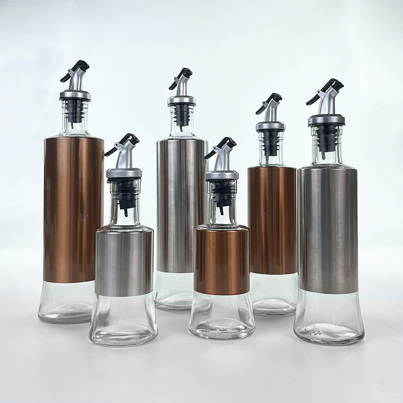 Glass Olive Oil Dispenser Bottle 250ml 300ml 500ml with Pourers and Funnel Olive Oil Carafe Decanter for Kitchen