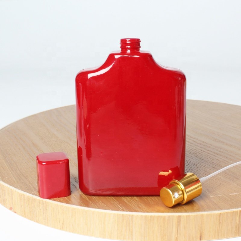 50ml Flat Square Bottle With Blue Green Pink Color and Hot Stamping Glass Perfume Spray Bottles