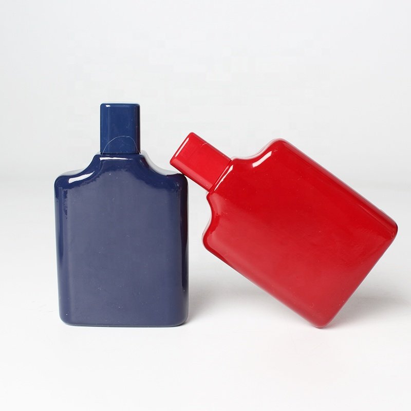 50ml Flat Square Bottle With Blue Green Pink Color and Hot Stamping Glass Perfume Spray Bottles