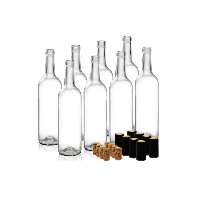 750 ml Bordeaux wine bottle with cork glass transparent bottle flat bottom white wine champagne empty bottle