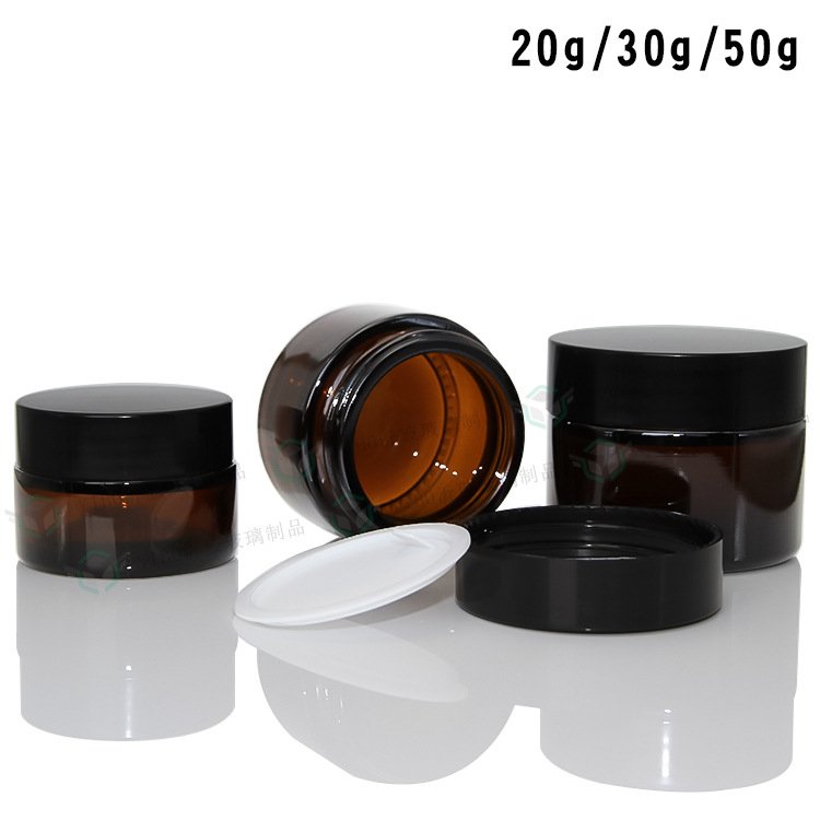 60g amber scrub slimming cream glass jar Cosmetic packaging glass empty cream jar with black cap for skin care wholesale