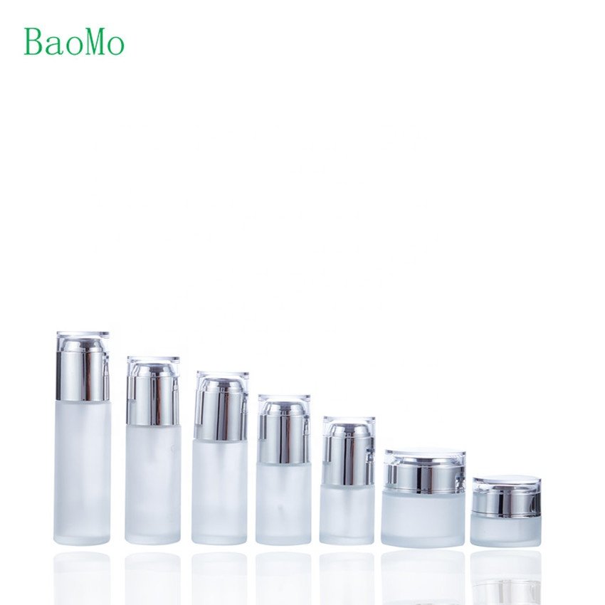 Round blue bottle 30ml 50ml 100ml 1oz Cream Cosmetic Glass Jar Toner Lotion Pump body light blue oil Dropper Glass Bottle