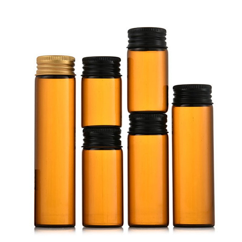Amber glass vials 5ml 10ml 15ml 20ml clear storage glass bottle with aluminum screw cap
