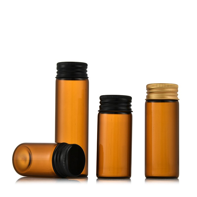 Amber glass vials 5ml 10ml 15ml 20ml clear storage glass bottle with aluminum screw cap