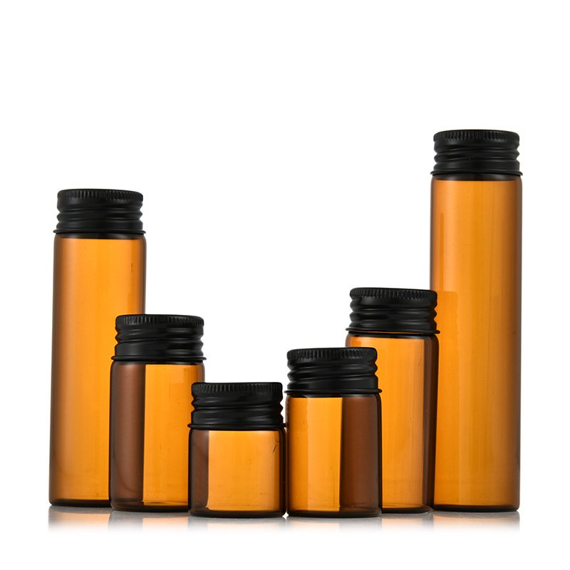 Amber glass vials 5ml 10ml 15ml 20ml clear storage glass bottle with aluminum screw cap