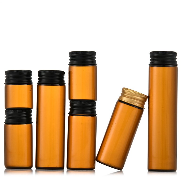 Amber glass vials 5ml 10ml 15ml 20ml clear storage glass bottle with aluminum screw cap