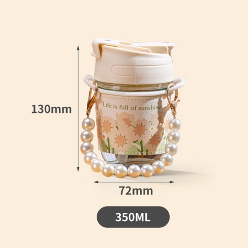 botellas de vidrio Kawaii Water Bottle Pearl Chain Water Bottle Double Drink Glass Juice Milk Portable Leak-proof Coffee Cup