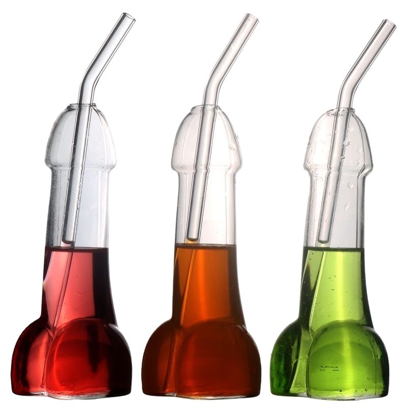 Transparent Willy Penis Shaped Bottle Cup Creative Wine Drinking Glass for Night Club Bachelor Party glass bottle