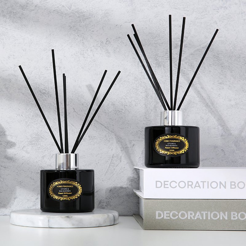 Best Sell Luxury Packaging Customs Commercial Black Square Glass Bottle Scent Air Freshener Home Fragrance Reed Diffuser
