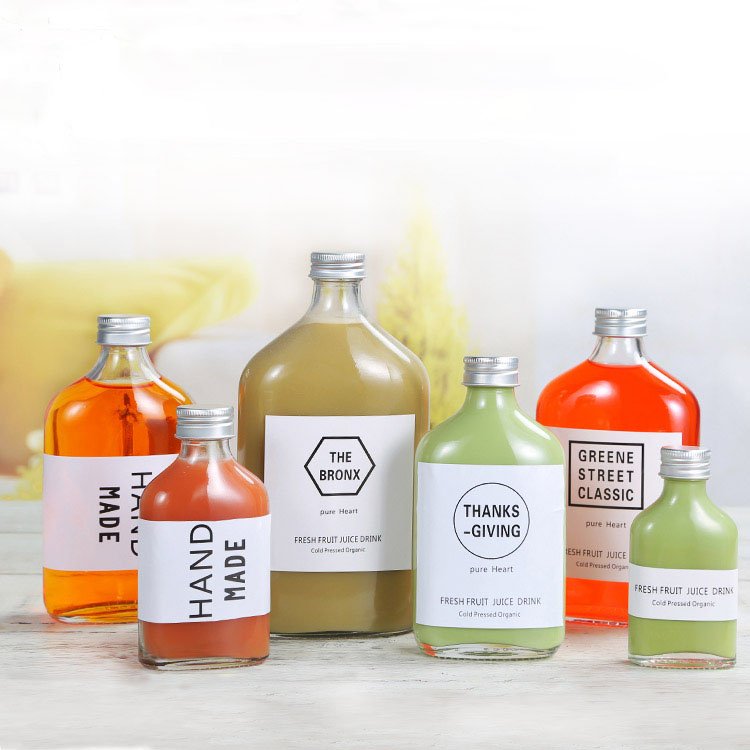 In stock flask glass wine bottle flat liquor glass bottle with metal lid