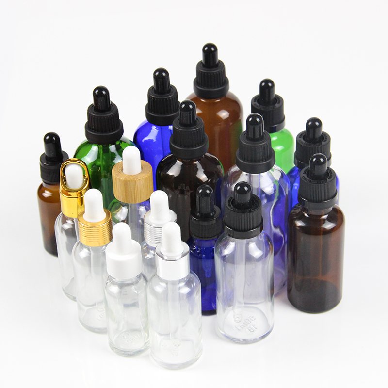 Custom 1oz 10ml 30ml 50ml 100ml luxury clear oil glass round cosmetic dropper bottle 2 oz 60ml