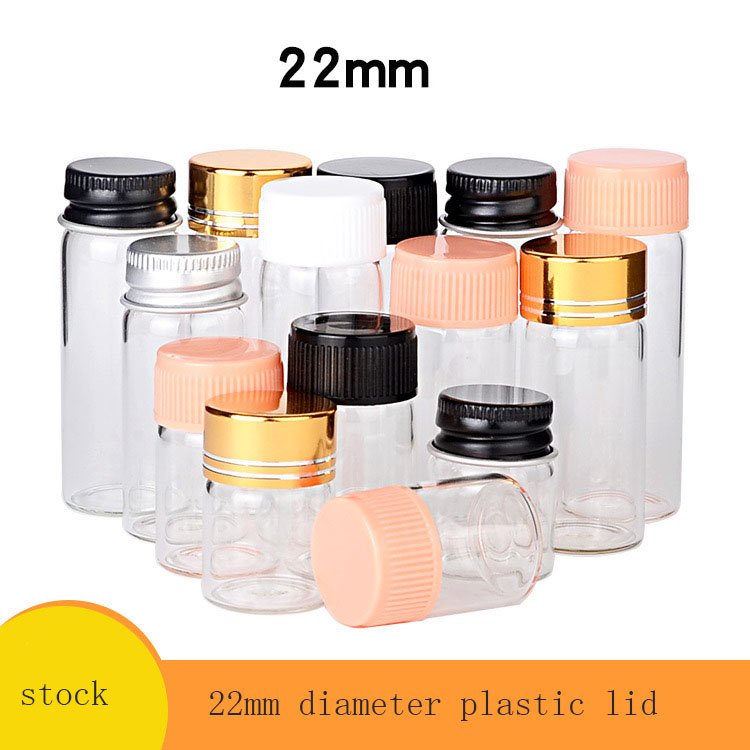 22mm 5ml 10ml 14ml Custom Design Medicine Mini Glass Vials Clear Sample Skincare Small Glass Bottles With Plastic Screw Lid