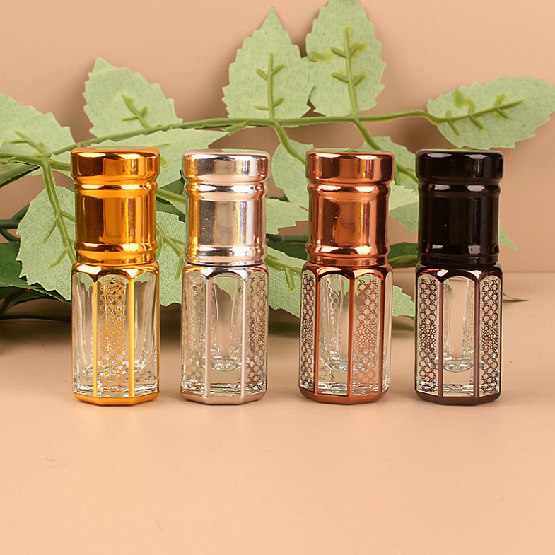 3ml Black Glass Body Hair Oil Bottles Roll on Perfume Attar Oud Gold Cap 6ml Capacity Cosmetics Packaging Dubai"