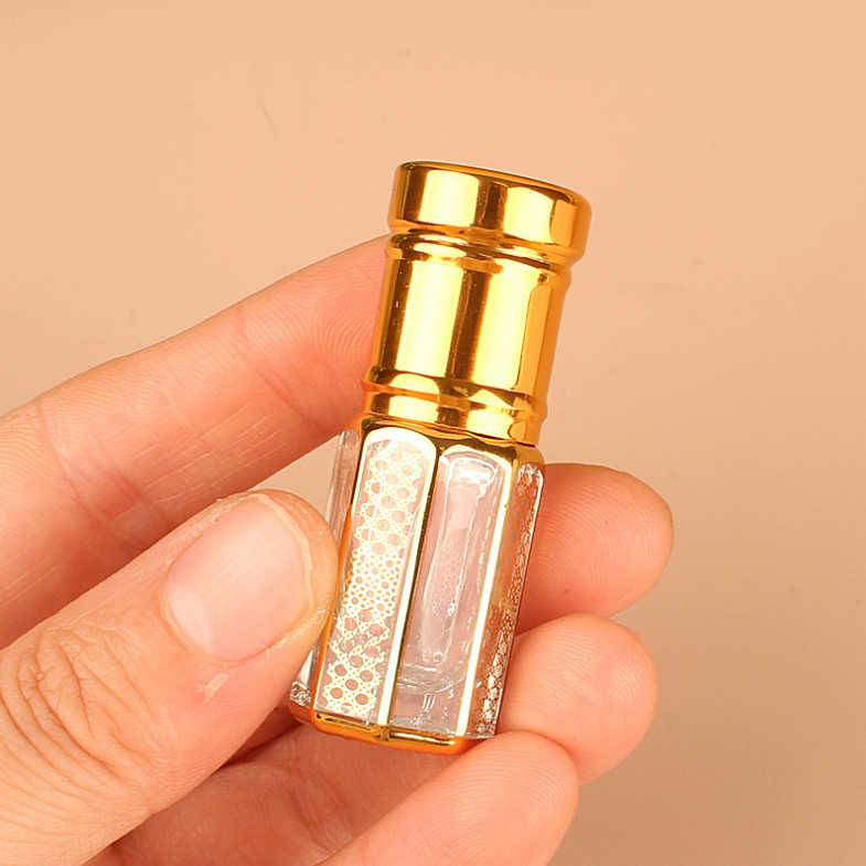 3ml Black Glass Body Hair Oil Bottles Roll on Perfume Attar Oud Gold Cap 6ml Capacity Cosmetics Packaging Dubai"