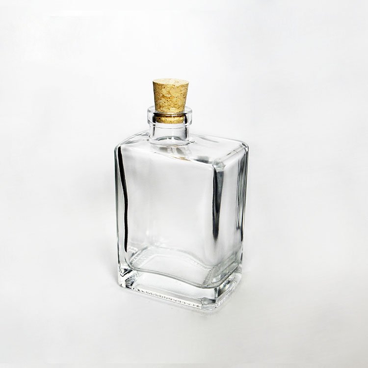 Square Clear Liquor Spirit Cold Tea Ice Wine Coffee Syrup Glass Bottles Juice Alcoholic Beverage Glass Bottle With Cork Lid