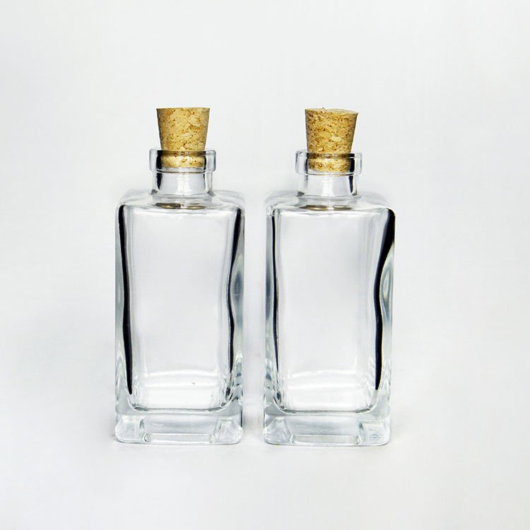 Square Clear Liquor Spirit Cold Tea Ice Wine Coffee Syrup Glass Bottles Juice Alcoholic Beverage Glass Bottle With Cork Lid