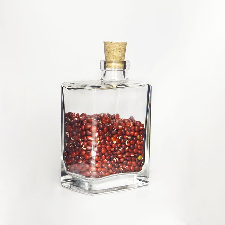 Square Clear Liquor Spirit Cold Tea Ice Wine Coffee Syrup Glass Bottles Juice Alcoholic Beverage Glass Bottle With Cork Lid
