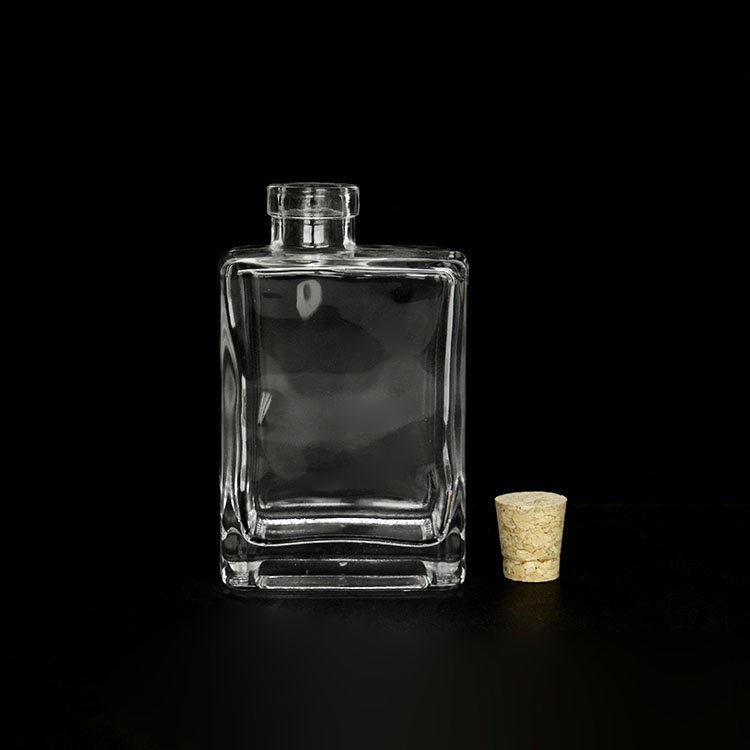 Square Clear Liquor Spirit Cold Tea Ice Wine Coffee Syrup Glass Bottles Juice Alcoholic Beverage Glass Bottle With Cork Lid