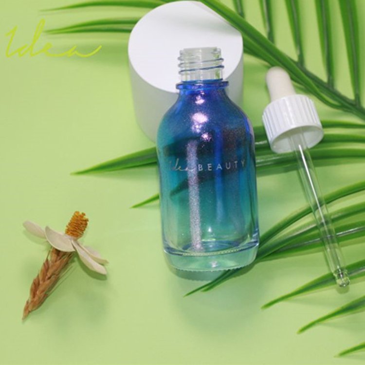 Custom Decoration 50ml Custom logo blue glass dropper serum bottle for essential oils