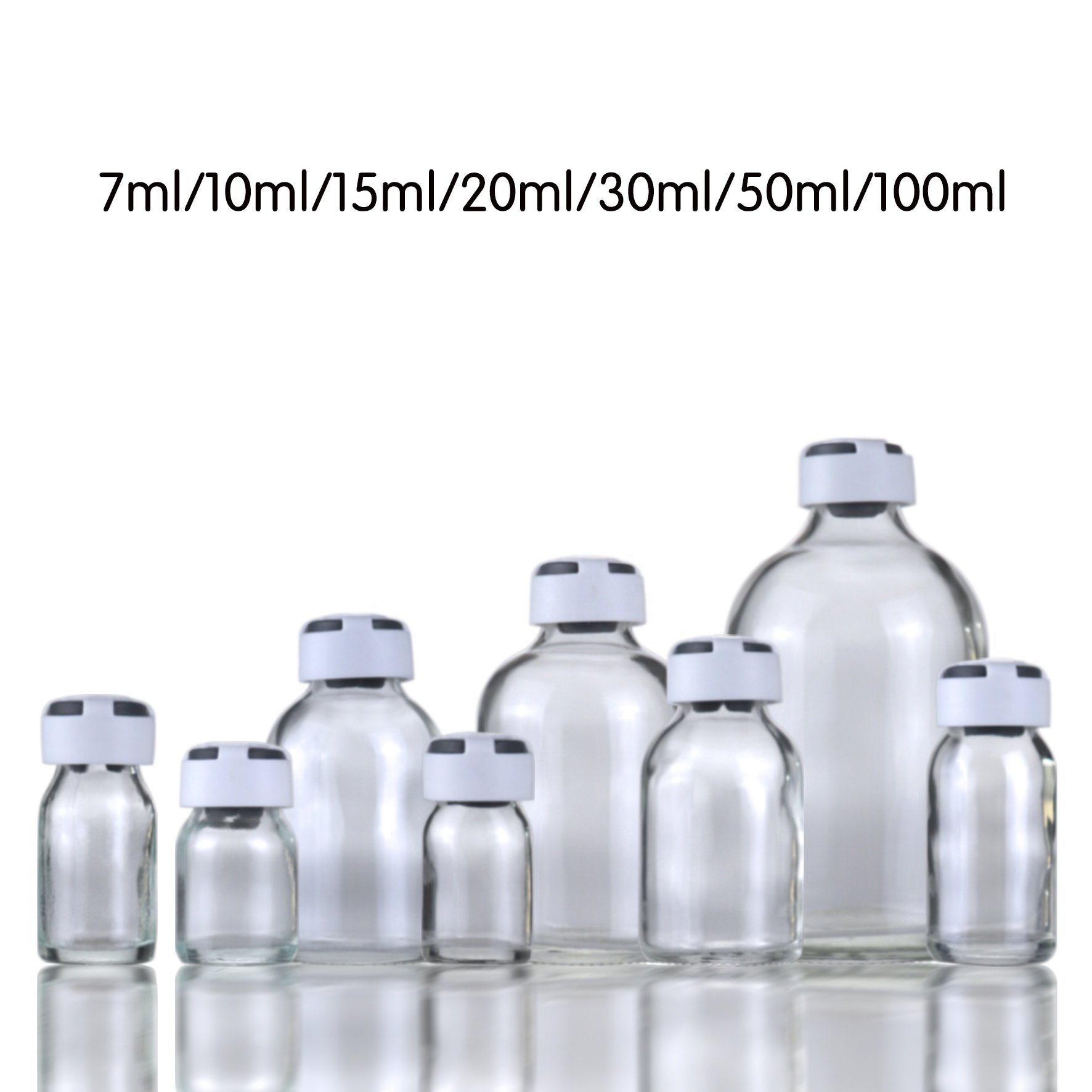 Empty sterile vials 5ml 7ml 8ml 10ml 15ml 20ml 30ml 50ml 100ml thick injection glass bottle medicine bottle with pulling caps