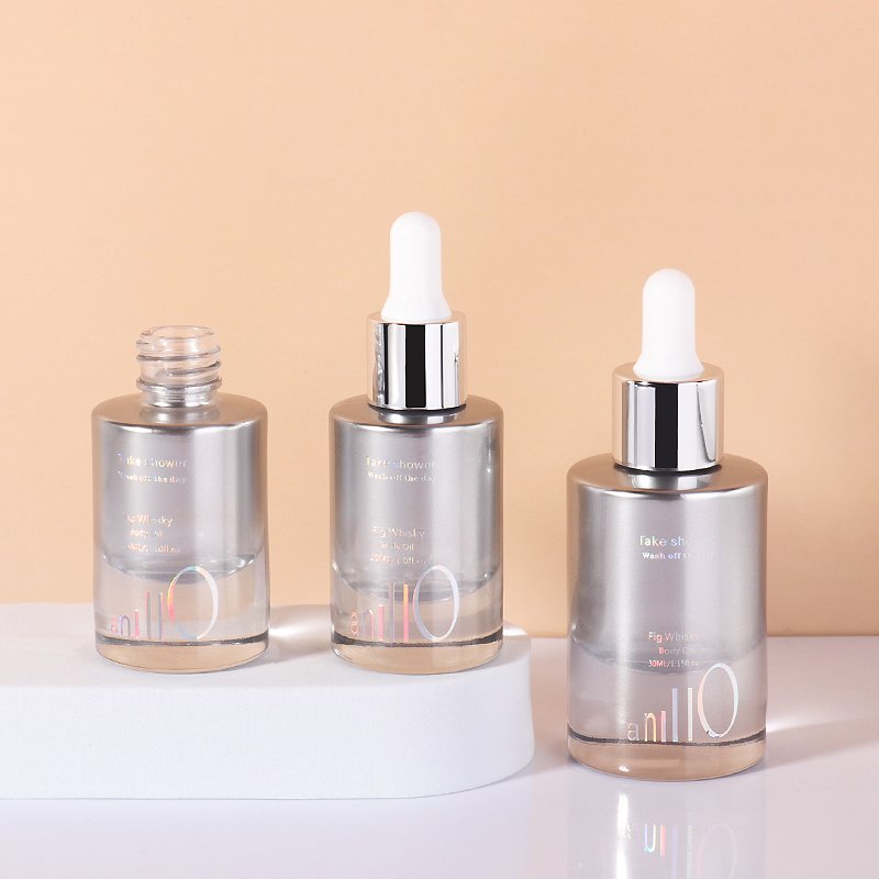 30ml Thick Bottom Silver Beard Hair Essential Oil Serum Glass Dropper Bottle Cosmetic Glass Bottle With Dropper