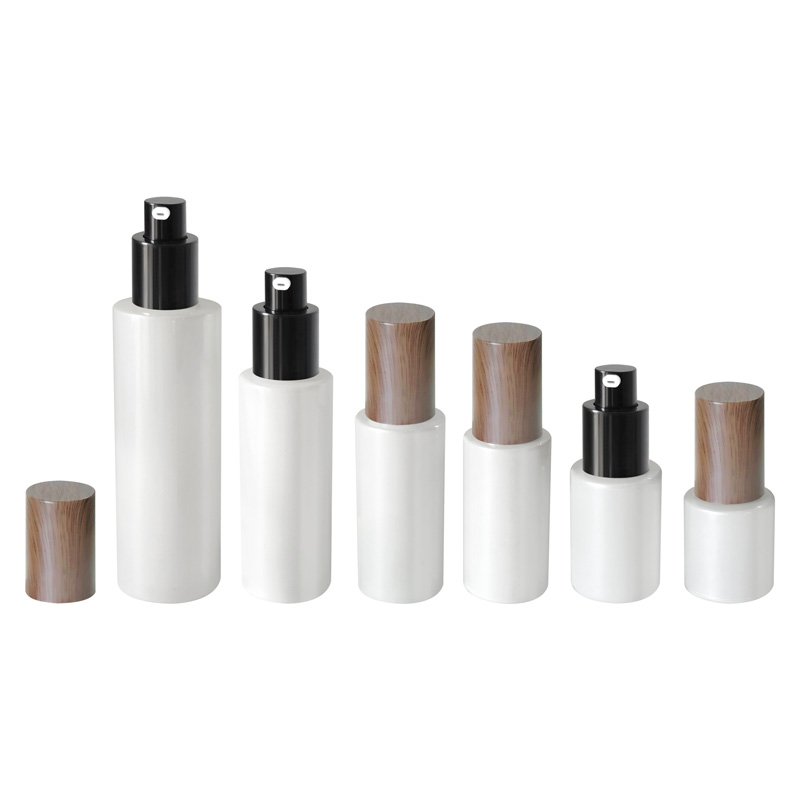 luxury white glass cosmetic lotion pump bottle 30ml airless flat shoulder lotion bottles new design