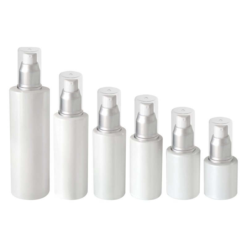 luxury white glass cosmetic lotion pump bottle 30ml airless flat shoulder lotion bottles new design