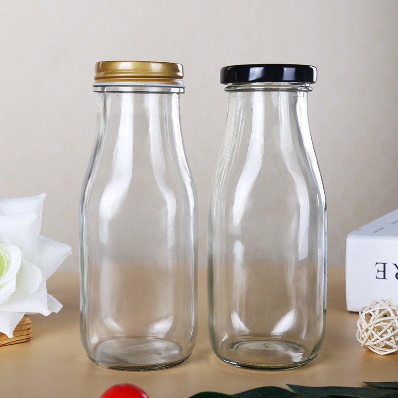 300ml beverage glass milk bottle with metal lid yoghurt glass bottles