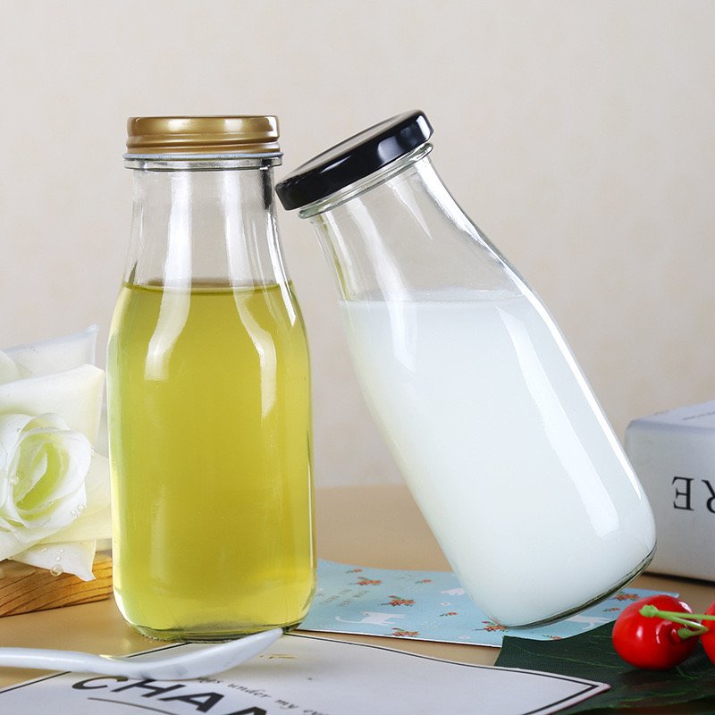 300ml beverage glass milk bottle with metal lid yoghurt glass bottles