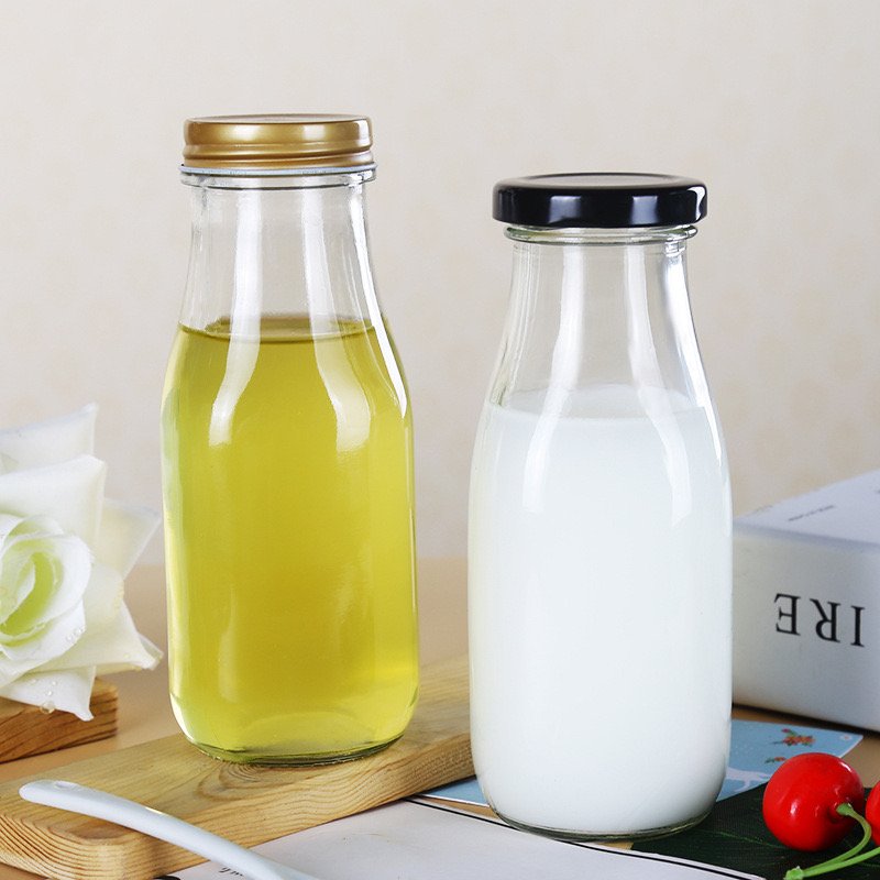 300ml beverage glass milk bottle with metal lid yoghurt glass bottles