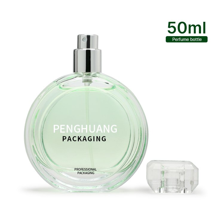 New Desgin Clear 50ml Sexy Lady Perfumes Glass Bottle Long Lasting Fragrance Flat Round Shape Perfume Spray Bottle