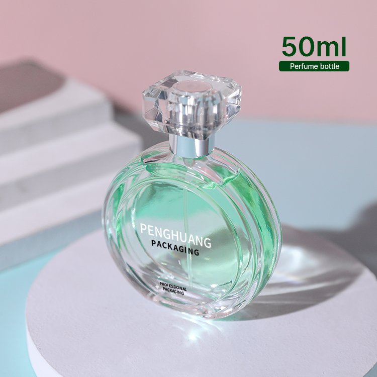 New Desgin Clear 50ml Sexy Lady Perfumes Glass Bottle Long Lasting Fragrance Flat Round Shape Perfume Spray Bottle