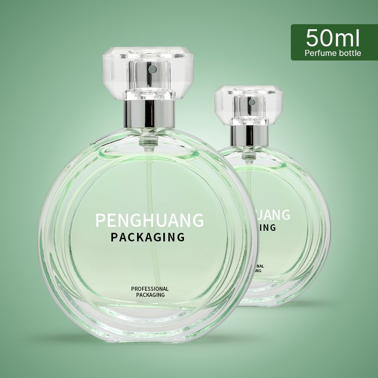 New Desgin Clear 50ml Sexy Lady Perfumes Glass Bottle Long Lasting Fragrance Flat Round Shape Perfume Spray Bottle