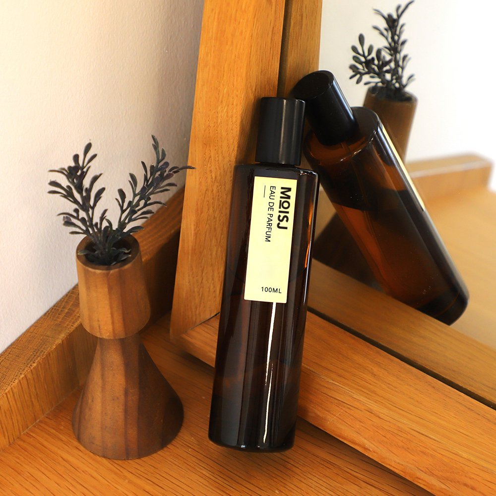 100ml Luxury Empty Slim Tall Cylinder Perfume Spray Fragrance Amber Glass Bottle With Glossy Black Aluminum Cap