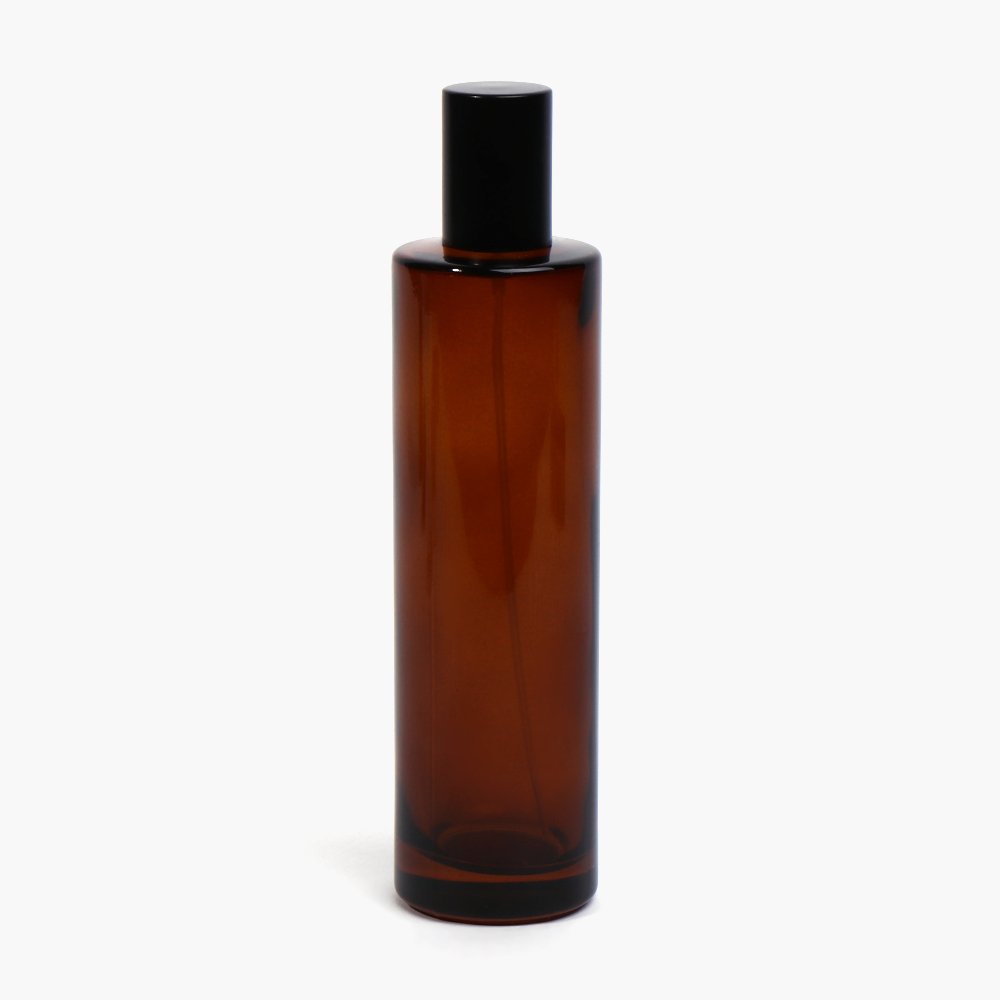 100ml Luxury Empty Slim Tall Cylinder Perfume Spray Fragrance Amber Glass Bottle With Glossy Black Aluminum Cap
