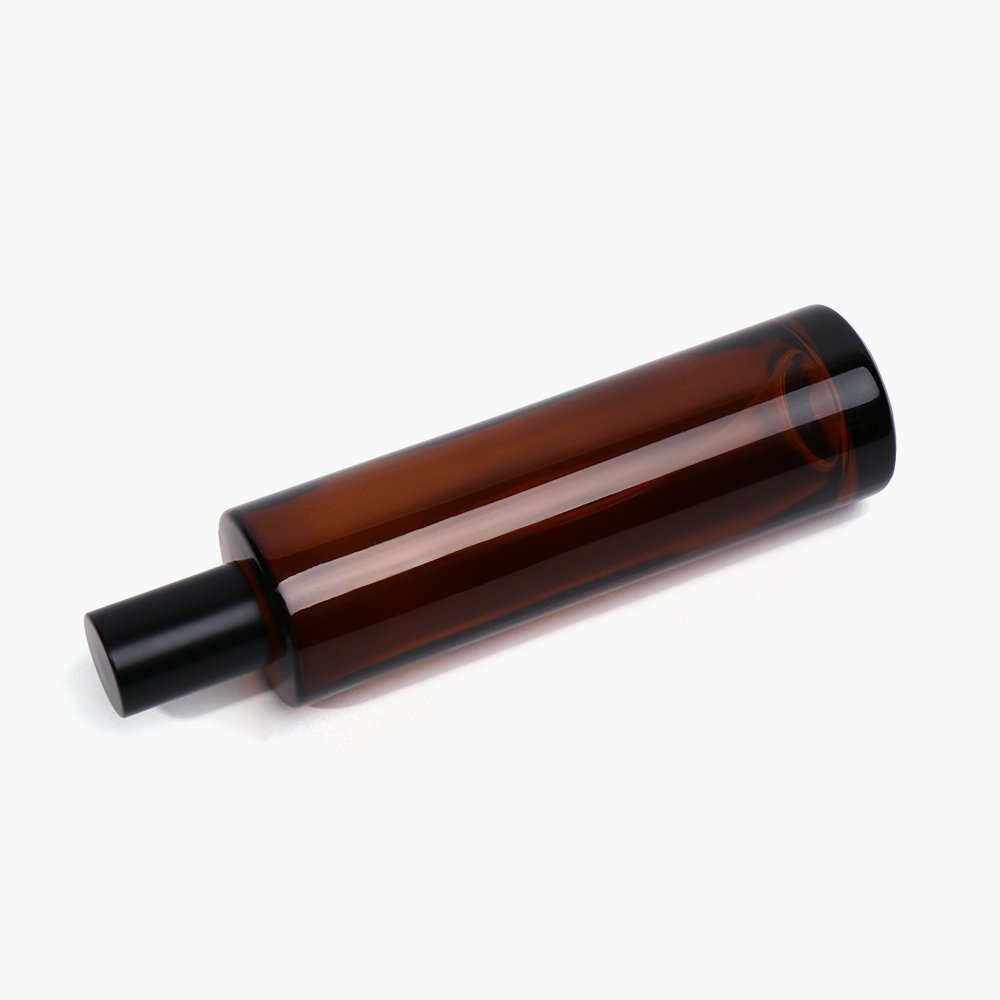 100ml Luxury Empty Slim Tall Cylinder Perfume Spray Fragrance Amber Glass Bottle With Glossy Black Aluminum Cap