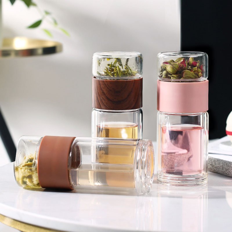 39Years Production Tea And Water Devided Design BPA Free High Borosilicate Glass Bottle 200ml Capacity