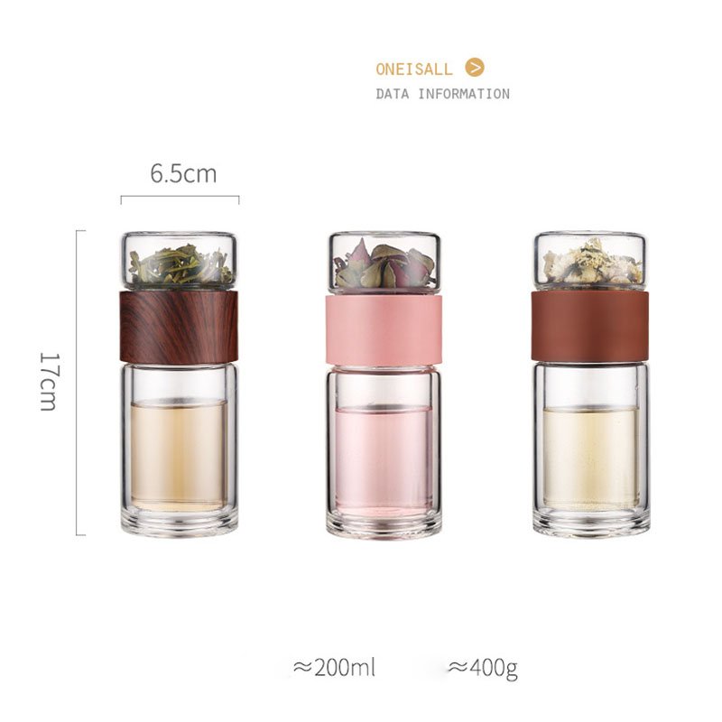 39Years Production Tea And Water Devided Design BPA Free High Borosilicate Glass Bottle 200ml Capacity