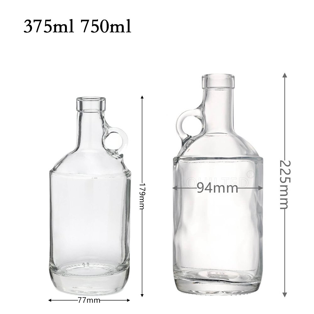 Personalized custom logo stickers prining liquor wine whisky glass bottle 750 ml bottles with handle ring and wood bar tops cork