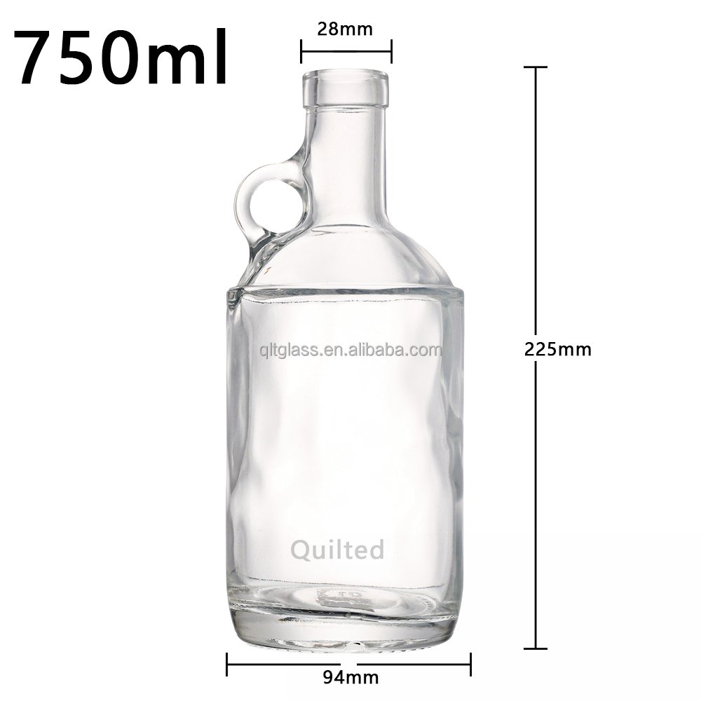 Personalized custom logo stickers prining liquor wine whisky glass bottle 750 ml bottles with handle ring and wood bar tops cork