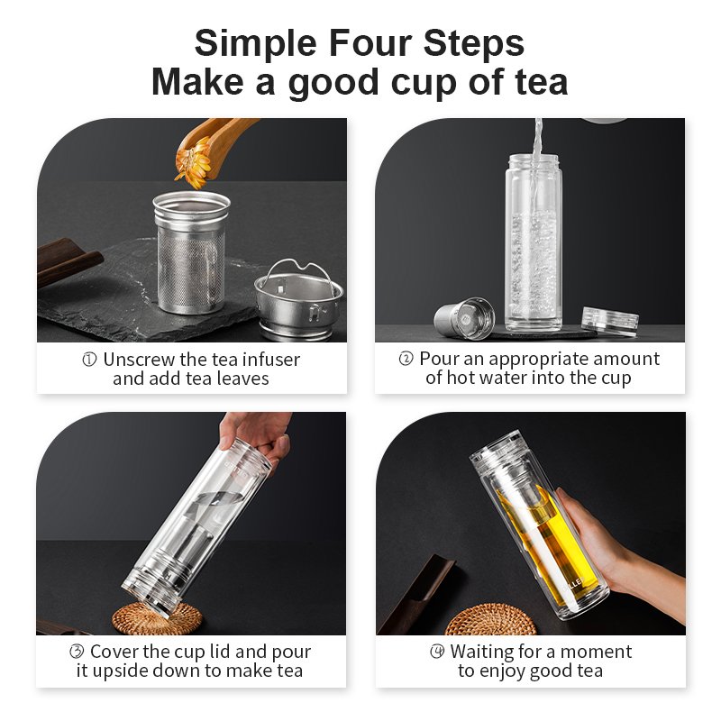 Custom Logo Double Layer High Borosilicate Glass Water Bottle Business Water Flask With Tea Infuser