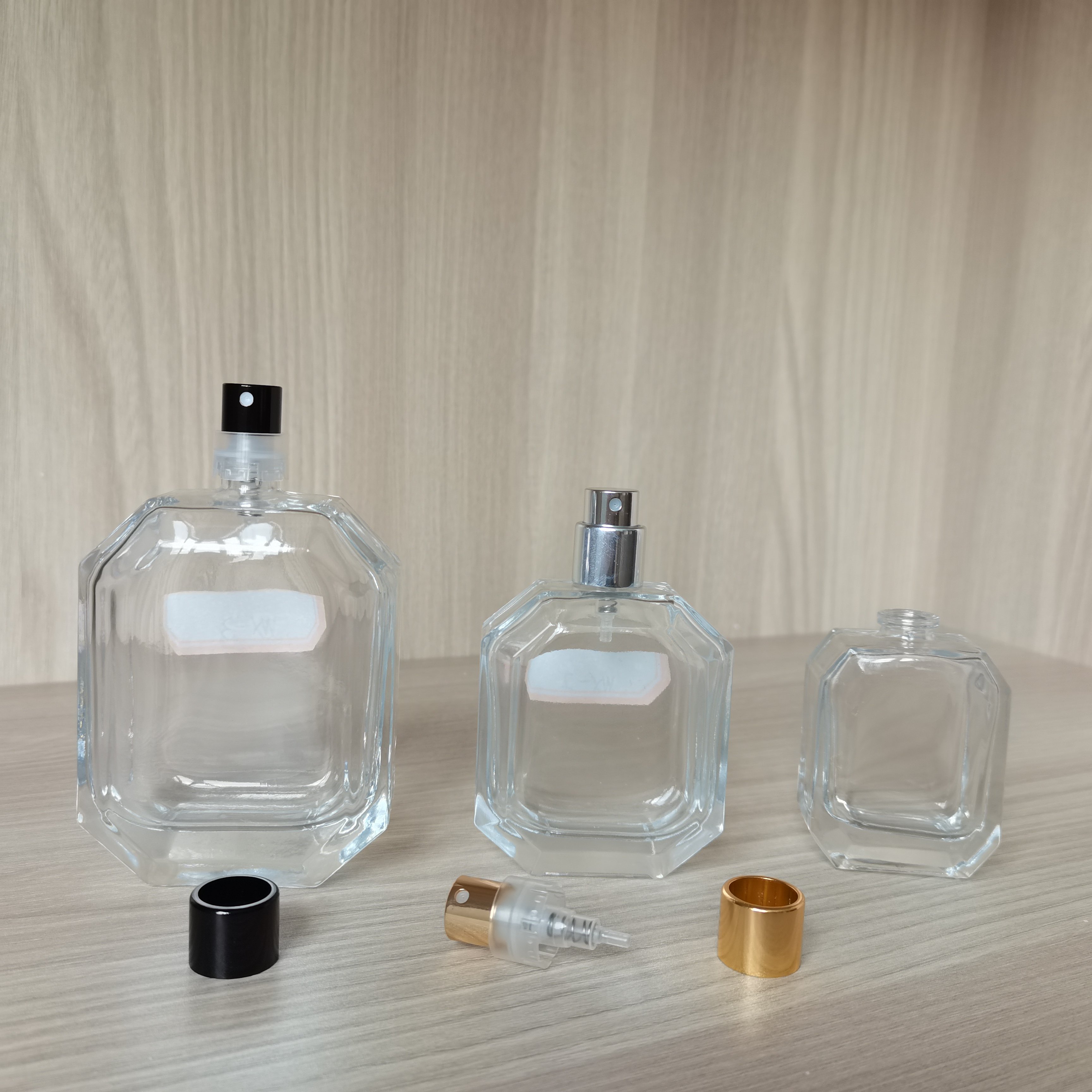 luxury Spray Aluminum easy crimp pump 30ml 55ml 100ml Perfume Glass Bottle empty bottle with collar